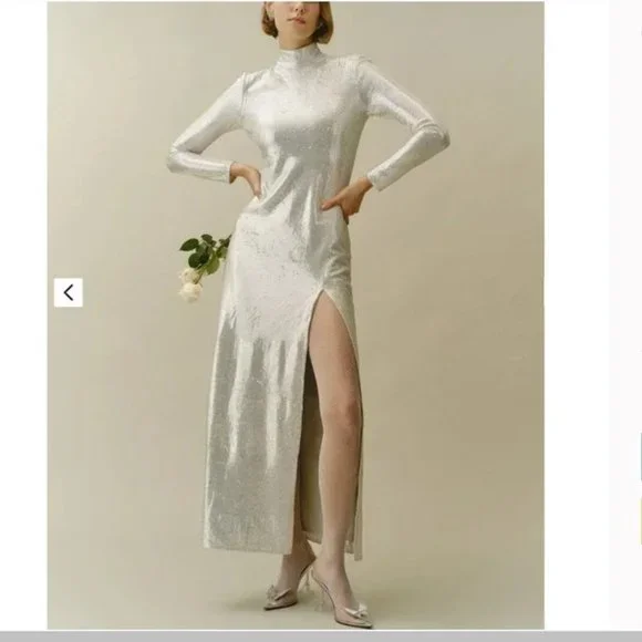 Reformation | Dresses | Reformation Talicia Dress Silver Sparkle Long  Sleeve Maxi Sequined | Poshmark